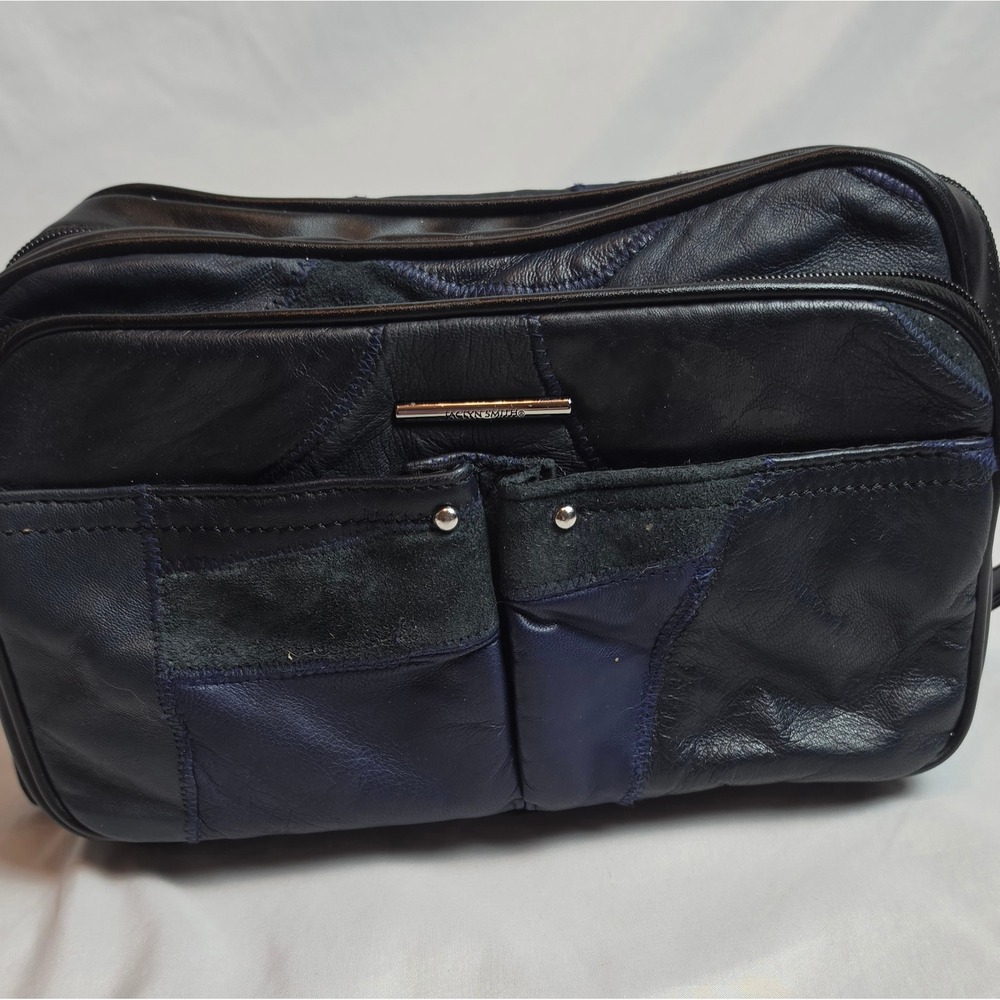 Jaclyn Smith Patchwork Leather Mosaic Crossbody Bag Navy Black Y2K Utility Retro